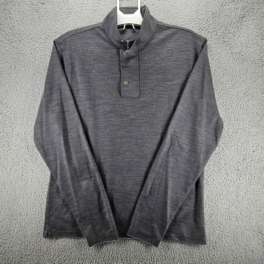 J. Hilburn Mens Charcoal Gray 100% Merino Wool 1/4 Zip Snap Pullover Sweater L